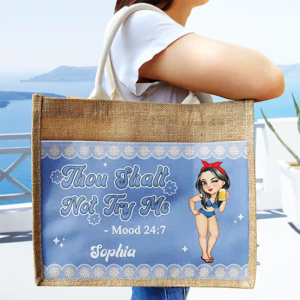 Thou Shalt Not Try Me Mood - Personalized Jute Tote Bag - Image 3