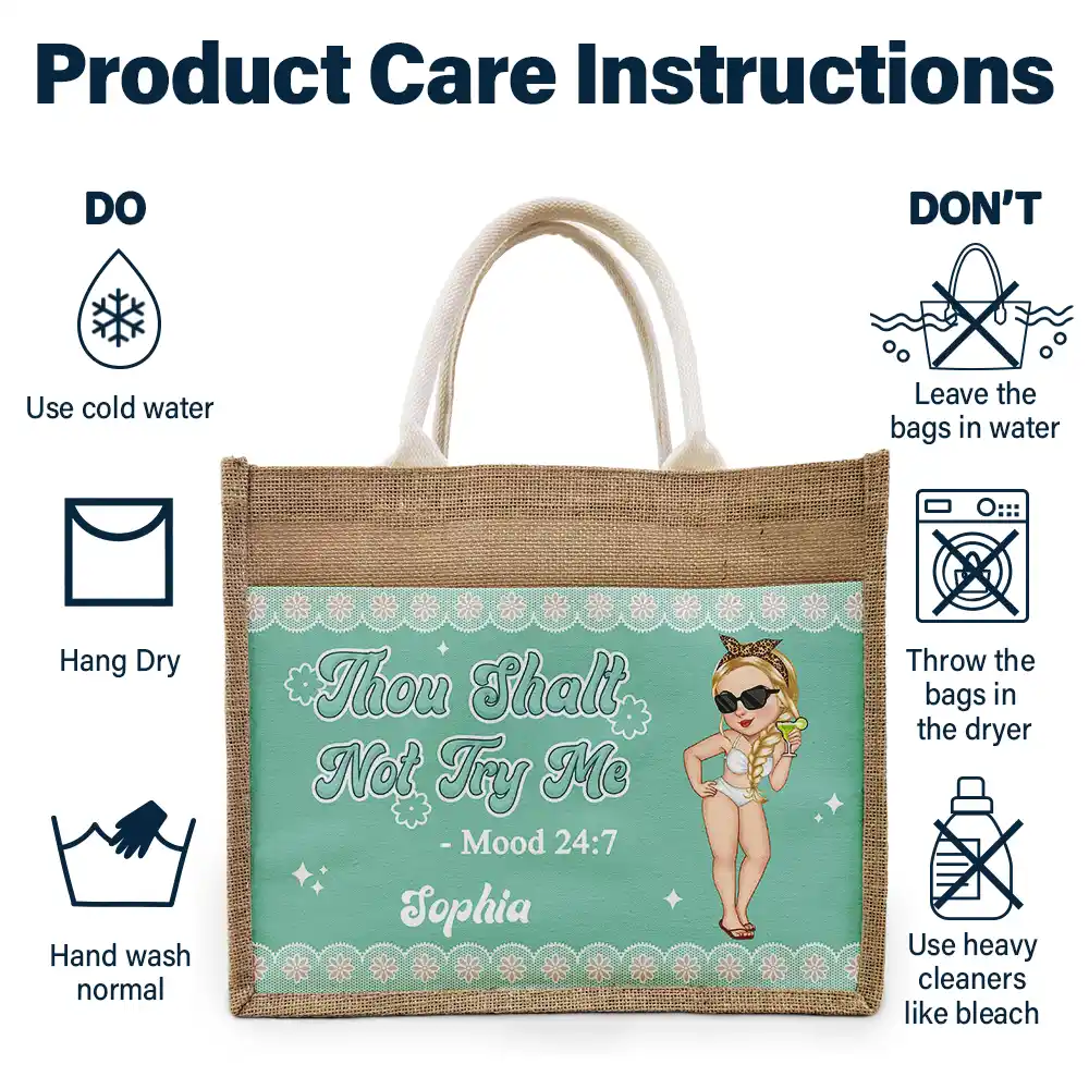 Thou Shalt Not Try Me Mood - Personalized Jute Tote Bag - Image 6