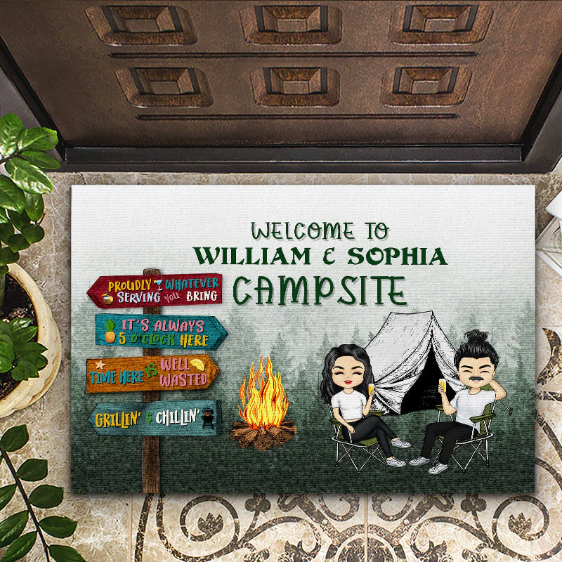 Time Here Is Well Wasted Camping - Gift For Camping Lovers - Personalized Custom Doormat - Image 2