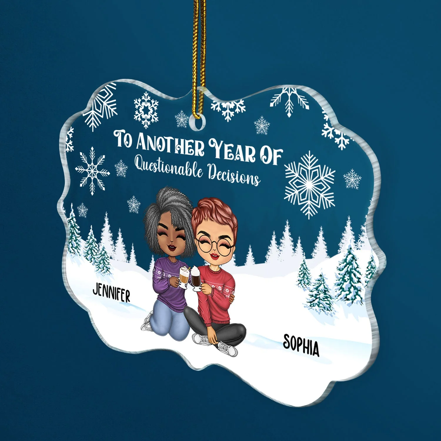 To Another Year Of Questionable Decisions - Christmas Gift For Besties - Personalized Medallion Acrylic Ornament - Image 2