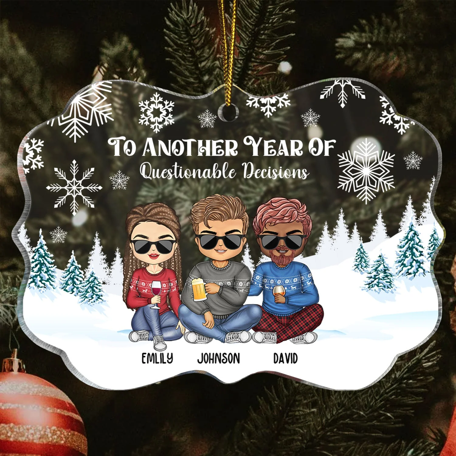 To Another Year Of Questionable Decisions - Christmas Gift For Besties - Personalized Medallion Acrylic Ornament - Image 3