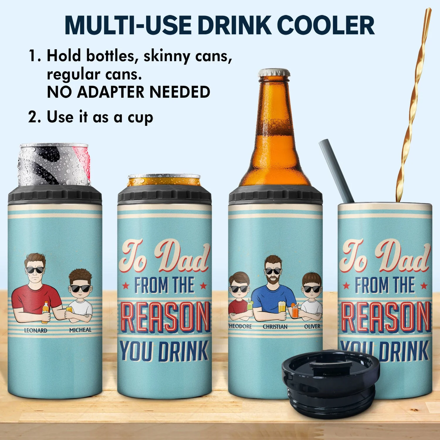 To Dad From The Reason You Drink Thank You - Birthday, Loving Gift For Father, Grandpa, Grandfather - Personalized Custom 4 In 1 Can Cooler Tumbler - Image 2