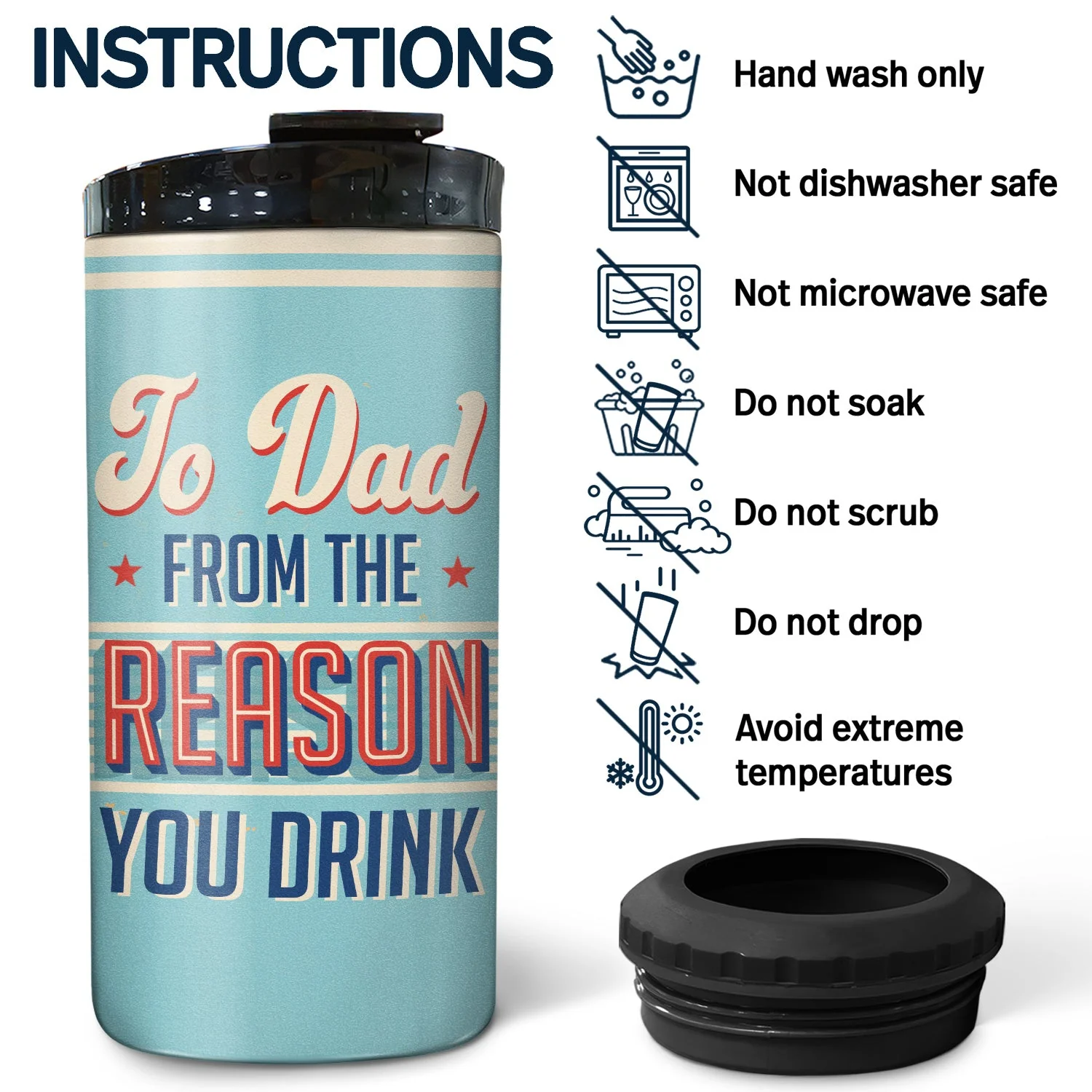 To Dad From The Reason You Drink Thank You - Birthday, Loving Gift For Father, Grandpa, Grandfather - Personalized Custom 4 In 1 Can Cooler Tumbler - Image 5