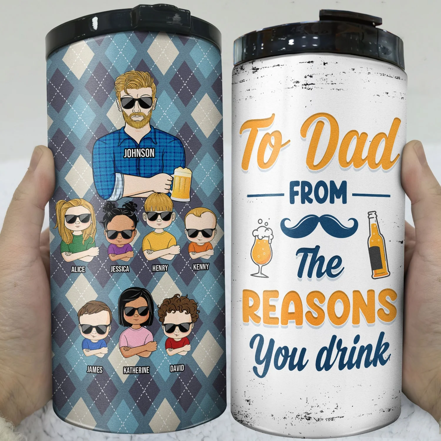 To Dad From The Reasons You Drink - Gift For Dad, Father - Personalized Custom 4 In 1 Can Cooler Tumbler - Image 3