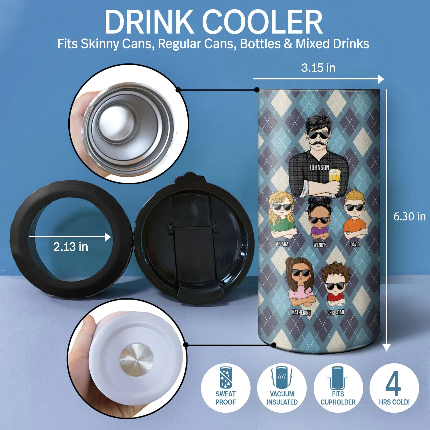 To Dad From The Reasons You Drink - Gift For Dad, Father - Personalized Custom 4 In 1 Can Cooler Tumbler - Image 4