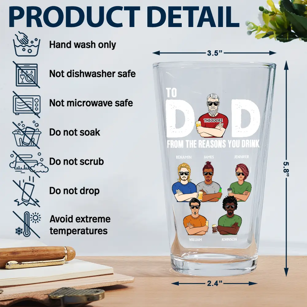 To Dad From The Reasons You Drink - Personalized Beer Glass - Image 5