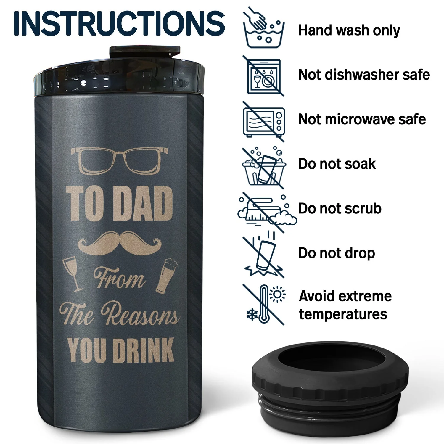 To Dad From The Reasons You Drink Striped Necktie - Gift For Father, Dad's Gift - Personalized Custom 4 In 1 Can Cooler Tumbler - Image 5