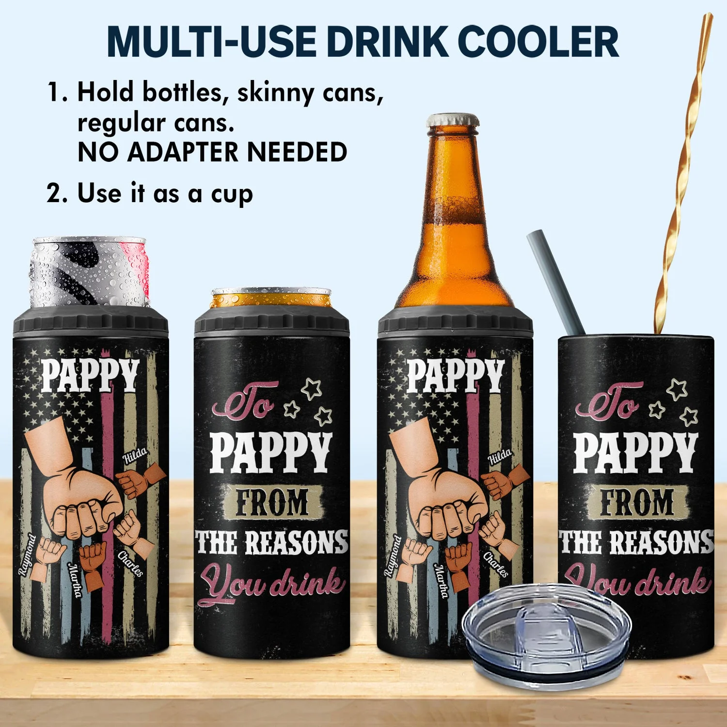 To Dad Reasons You Drink - Birthday, Loving Gift For Daddy, Father, Grandfather, Grandpa - Personalized Custom 4 In 1 Can Cooler Tumbler - Image 2
