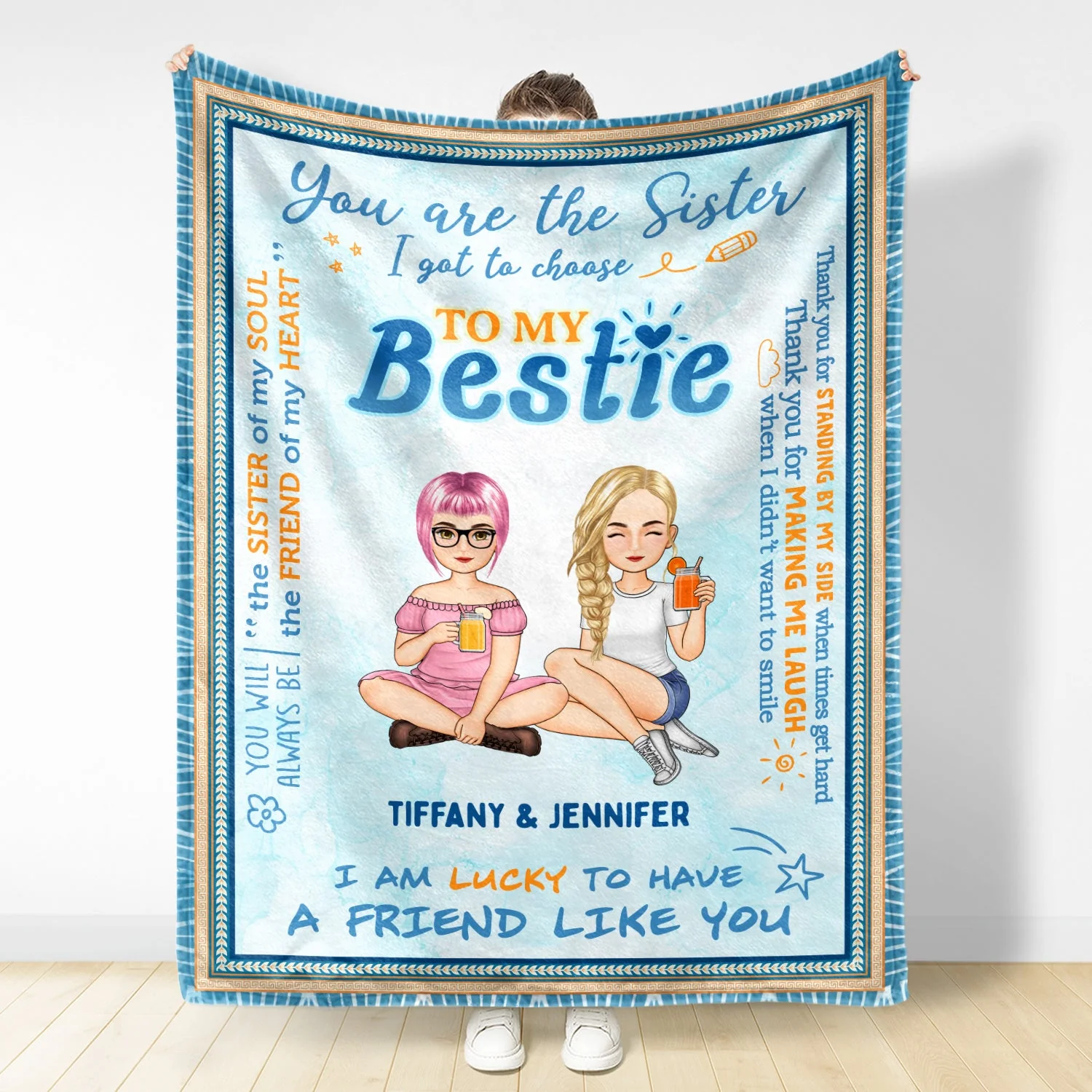 To My Bestie Cartoon The Sister I Got To Choose - Gift For Bestie - Personalized Fleece Blanket - Image 2