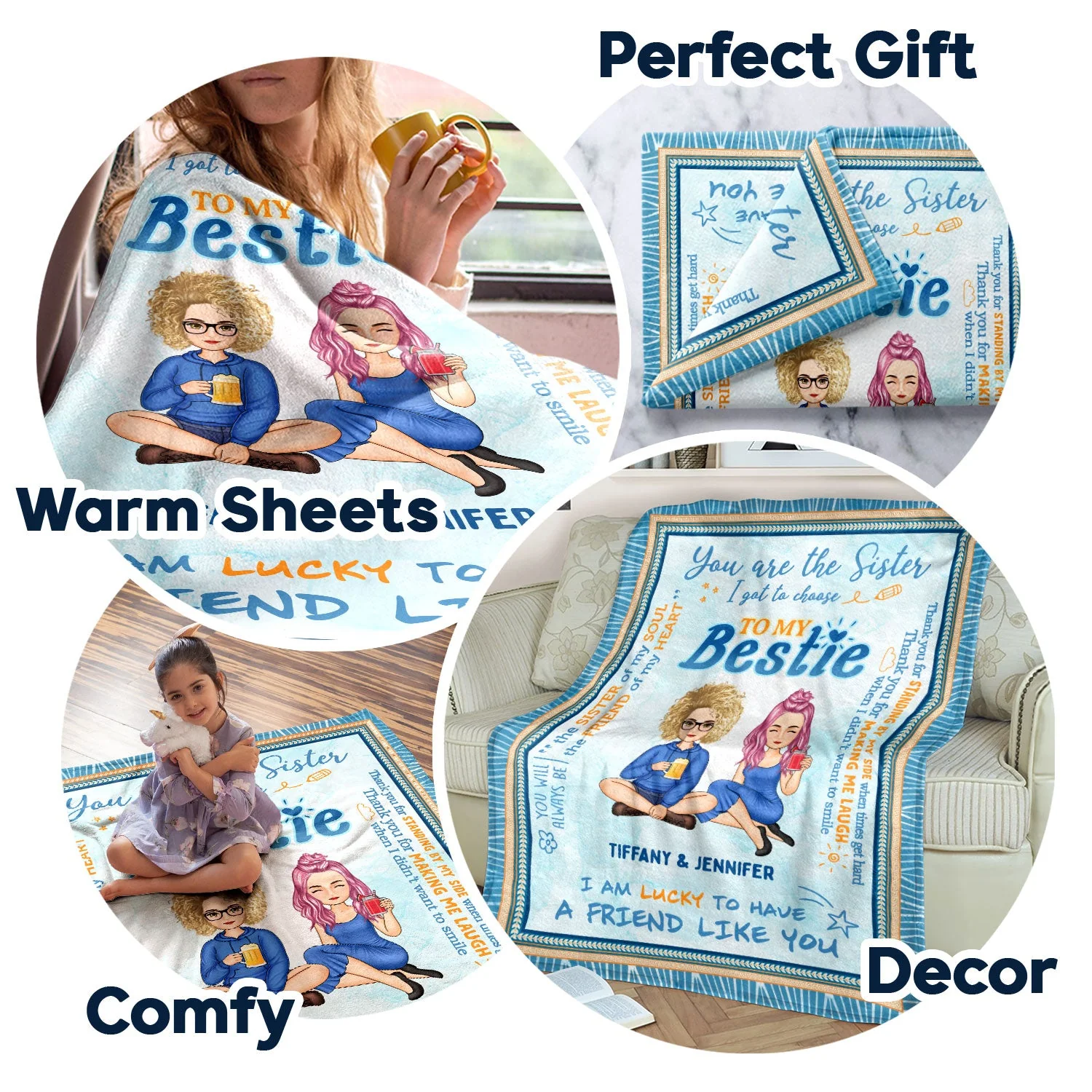 To My Bestie Cartoon The Sister I Got To Choose - Gift For Bestie - Personalized Fleece Blanket - Image 5