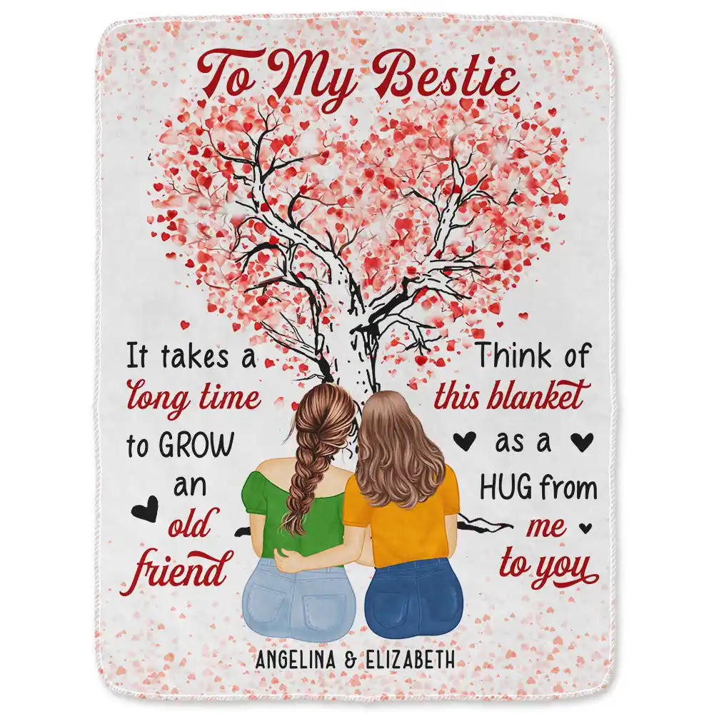 To My Bestie Grow An Old Friend - Personalized Fleece Blanket, Sherpa Blanket - Image 2