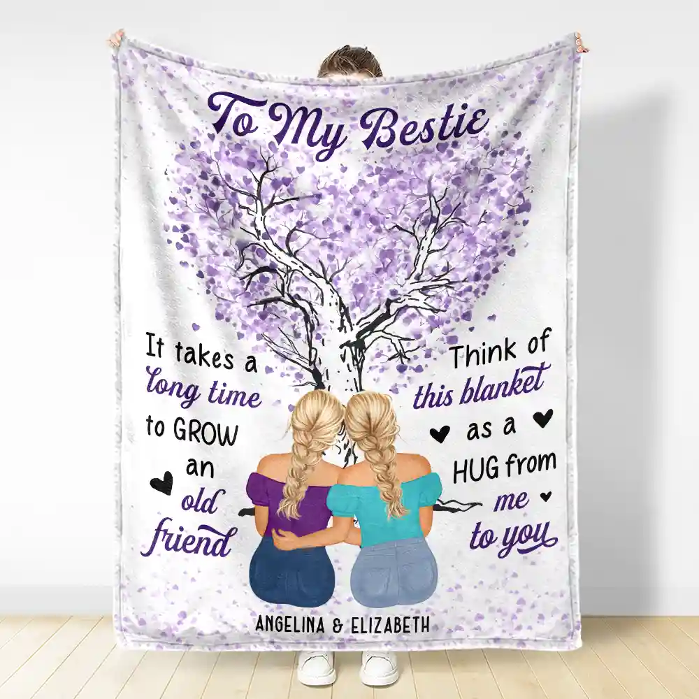 To My Bestie Grow An Old Friend - Personalized Fleece Blanket, Sherpa Blanket - Image 3