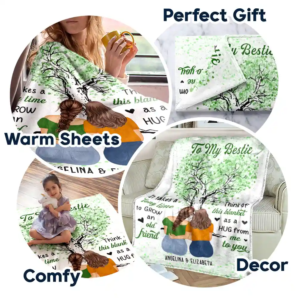 To My Bestie Grow An Old Friend - Personalized Fleece Blanket, Sherpa Blanket - Image 7