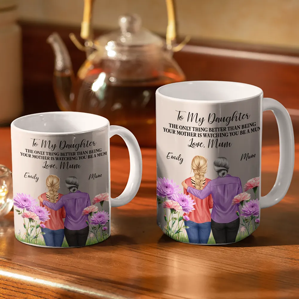 To My Daughter Birth Flower Beautiful Hill - Personalized White Edge-to-Edge Mug - Image 3