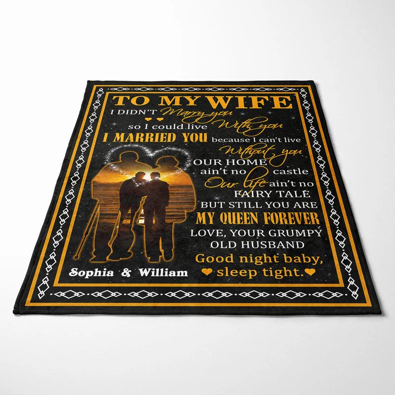 To My Wife Can't Live Without You Family Old Couple - Couple Gift - Personalized Custom Blanket - Image 4