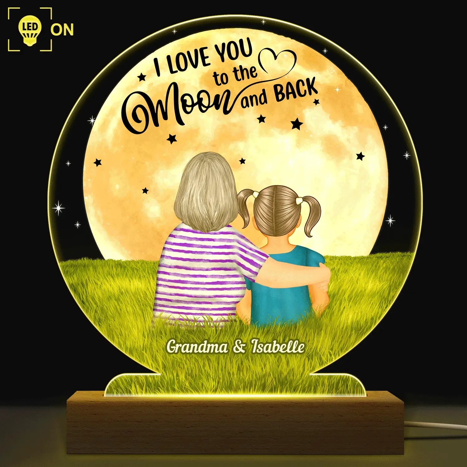 To The Moon And Back - Birthday, Loving Gift For Mom, Mother, Grandma, Grandmother, Daughter, Son - Personalized Custom 3D Led Light Wooden Base - Image 2