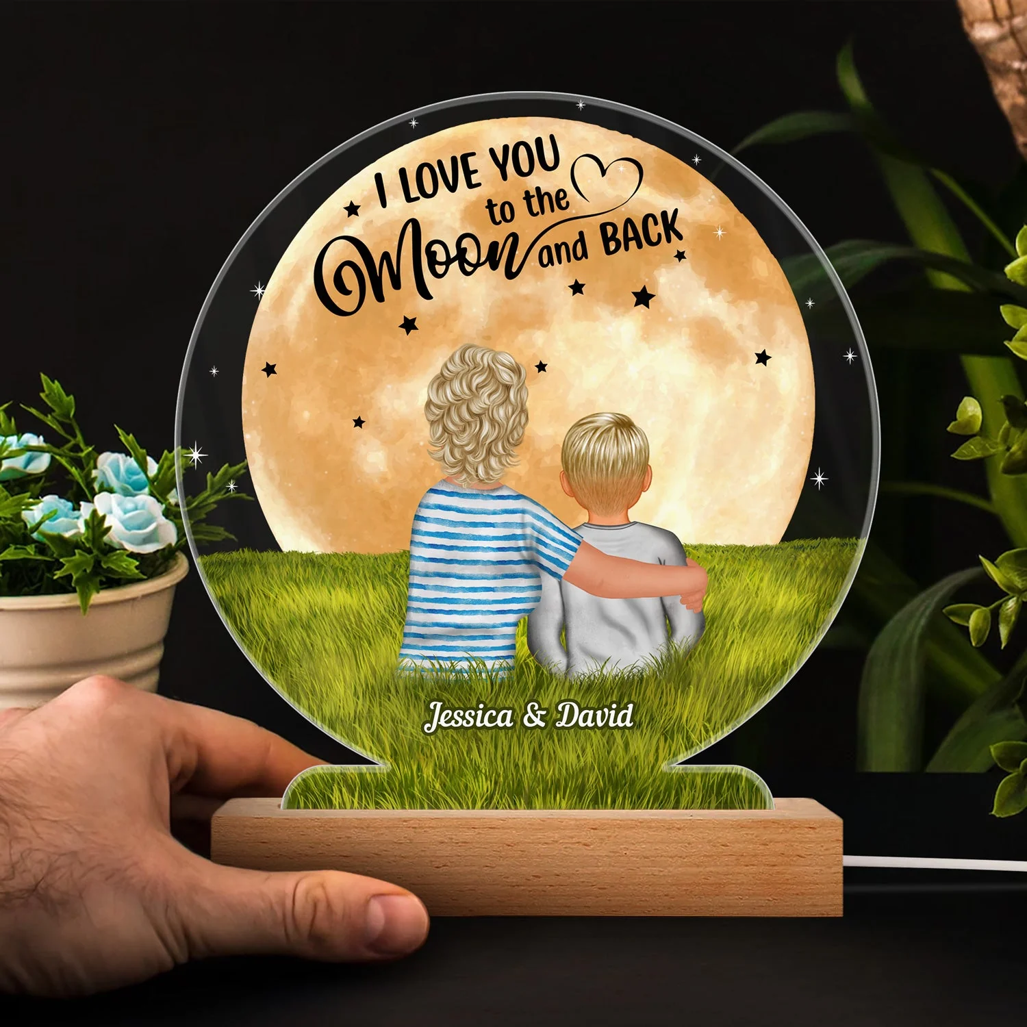To The Moon And Back - Birthday, Loving Gift For Mom, Mother, Grandma, Grandmother, Daughter, Son - Personalized Custom 3D Led Light Wooden Base - Image 4