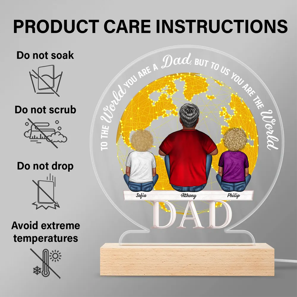 To The World You Are A Dad - Personalized 3D Led Light Wooden Base - Image 6