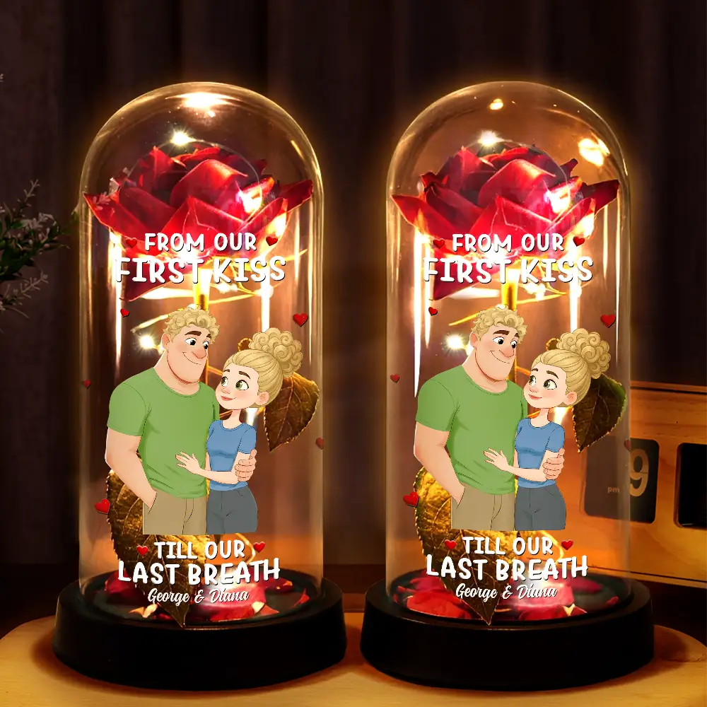 Together And Forever Yours Hugging Couple - Personalized Everlasting Rose Dome Lamp - Image 2
