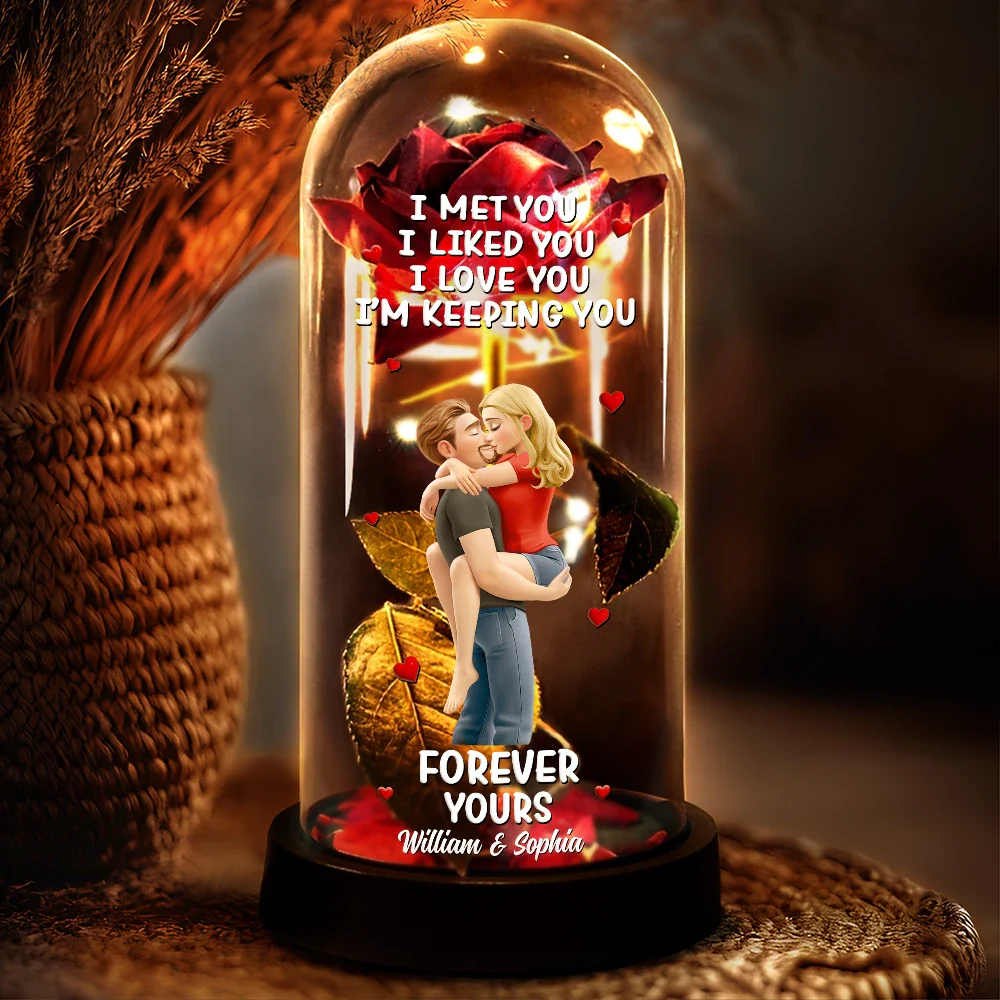 Together And Forever Yours - Personalized Everlasting Rose Dome Lamp