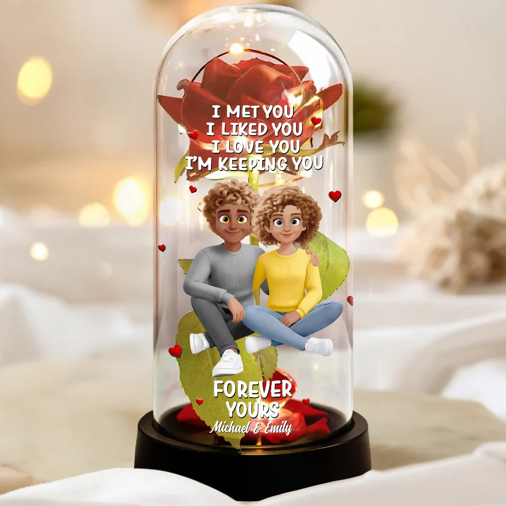 Together And Forever Yours Sitting Couple 3D Effect - Personalized Everlasting Rose Dome Lamp - Image 3