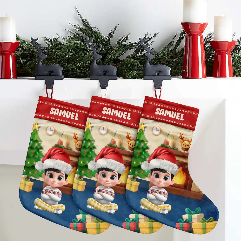 Together For Christmas 3D Effect Family Sitting - Personalized Christmas Stocking - Image 4
