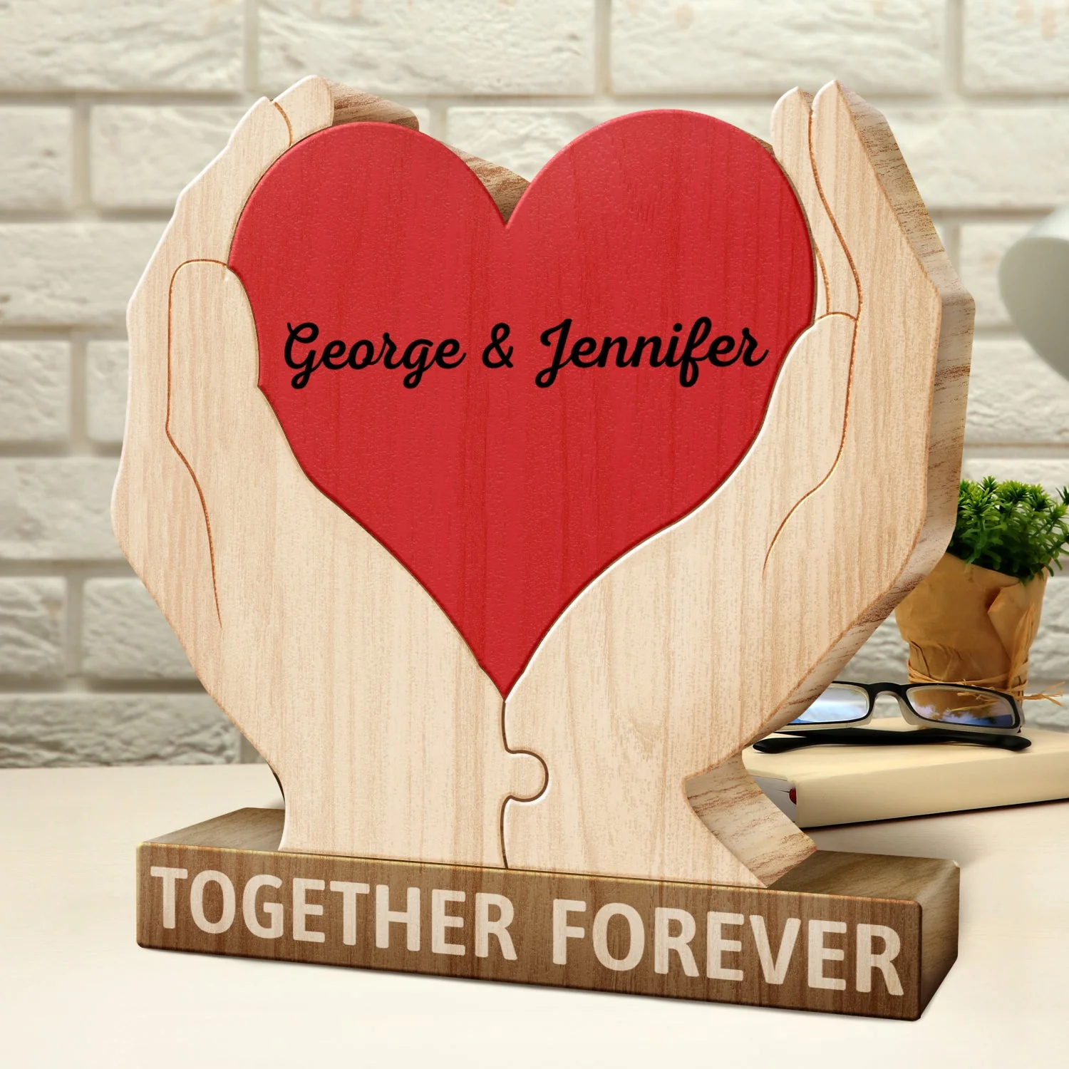 Together Forever Family Hands - Gift For Parents, Father, Mother - Personalized Custom Shaped Wooden Puzzle - Image 2