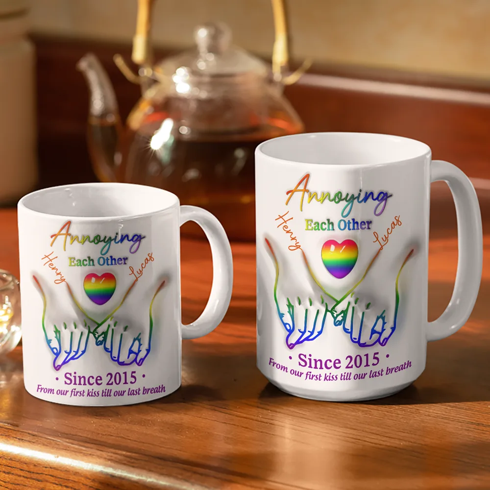 Together Forever Love Is Love Pride Couple - 3D Inflated Effect Printed Mug, Personalized White Edge-to-Edge Mug - Image 3
