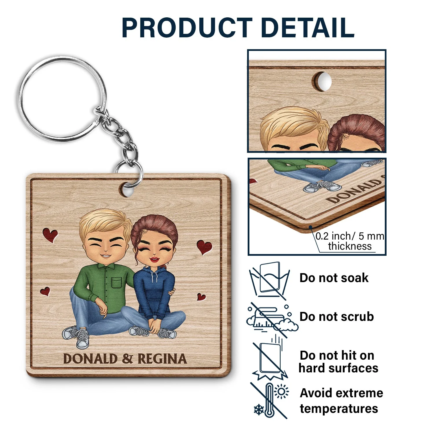 Together Since - Anniversary, Birthday Gifts For Couples, Husband, Wife, Lover - Personalized Custom Wooden Keychain - Image 5
