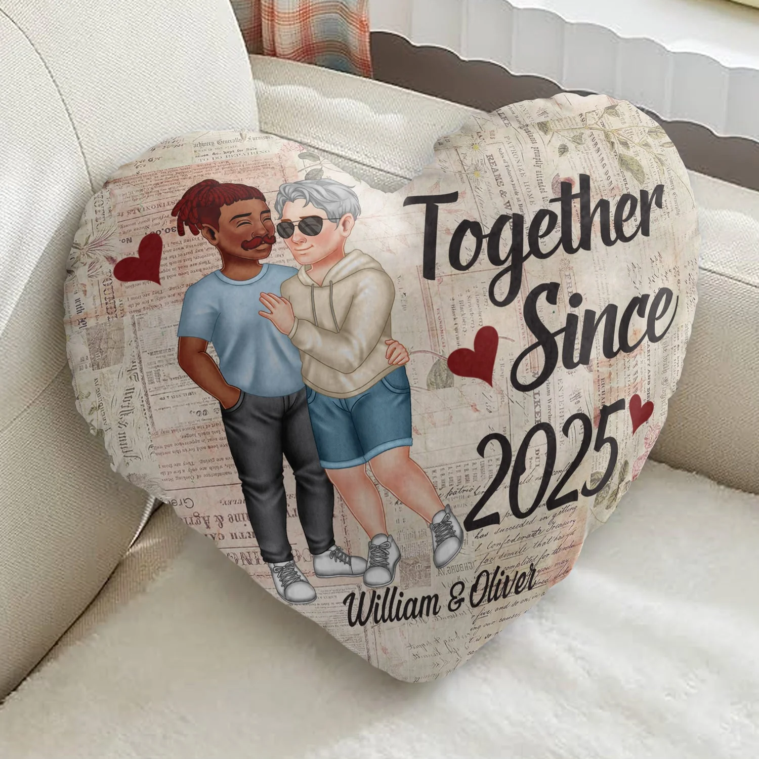 Together Since Arm In Arm - Loving, Anniversary Gift For Couples, Husband, Wife - Personalized Heart Shaped Pillow - Image 2