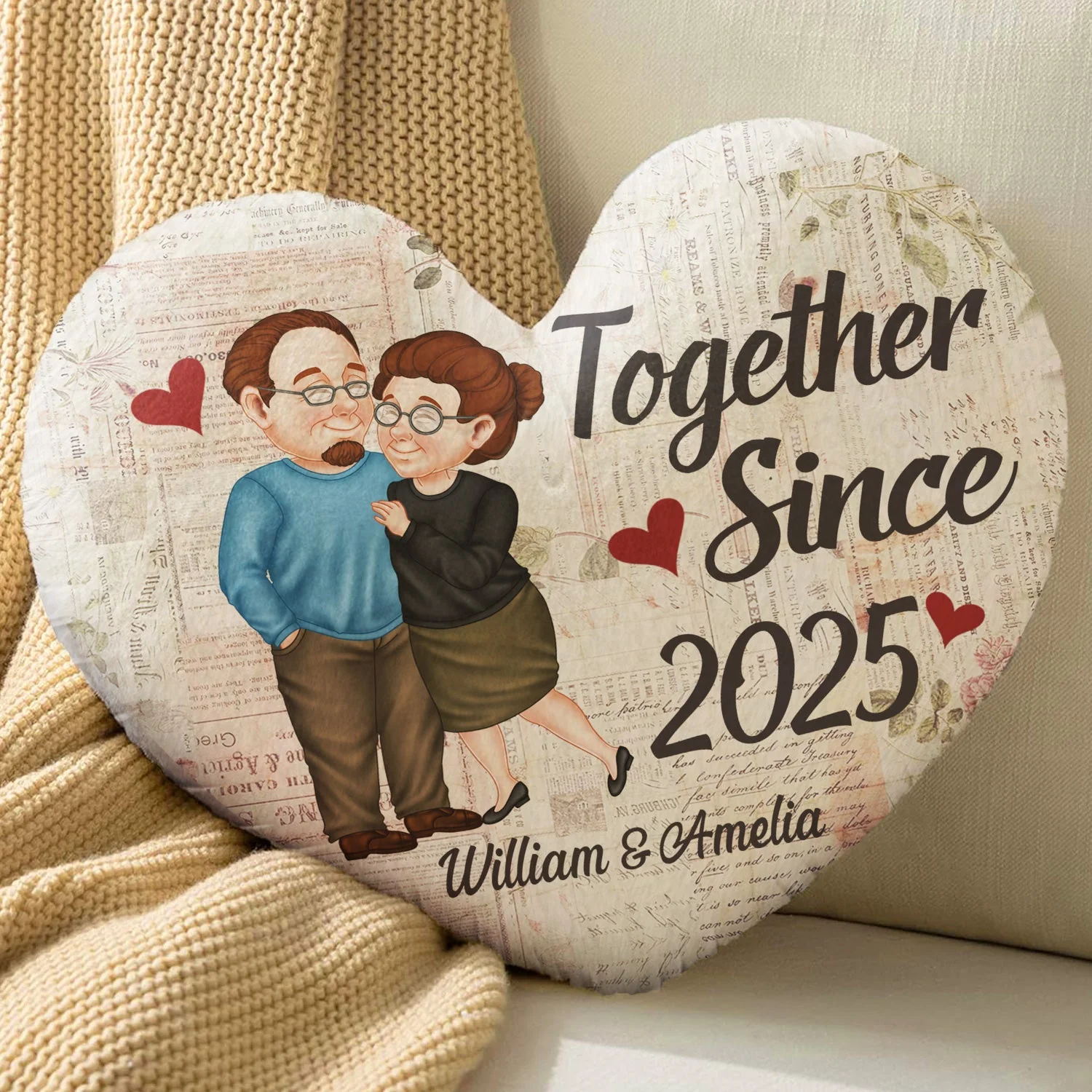 Together Since Arm In Arm - Loving, Anniversary Gift For Couples, Husband, Wife - Personalized Heart Shaped Pillow - Image 4