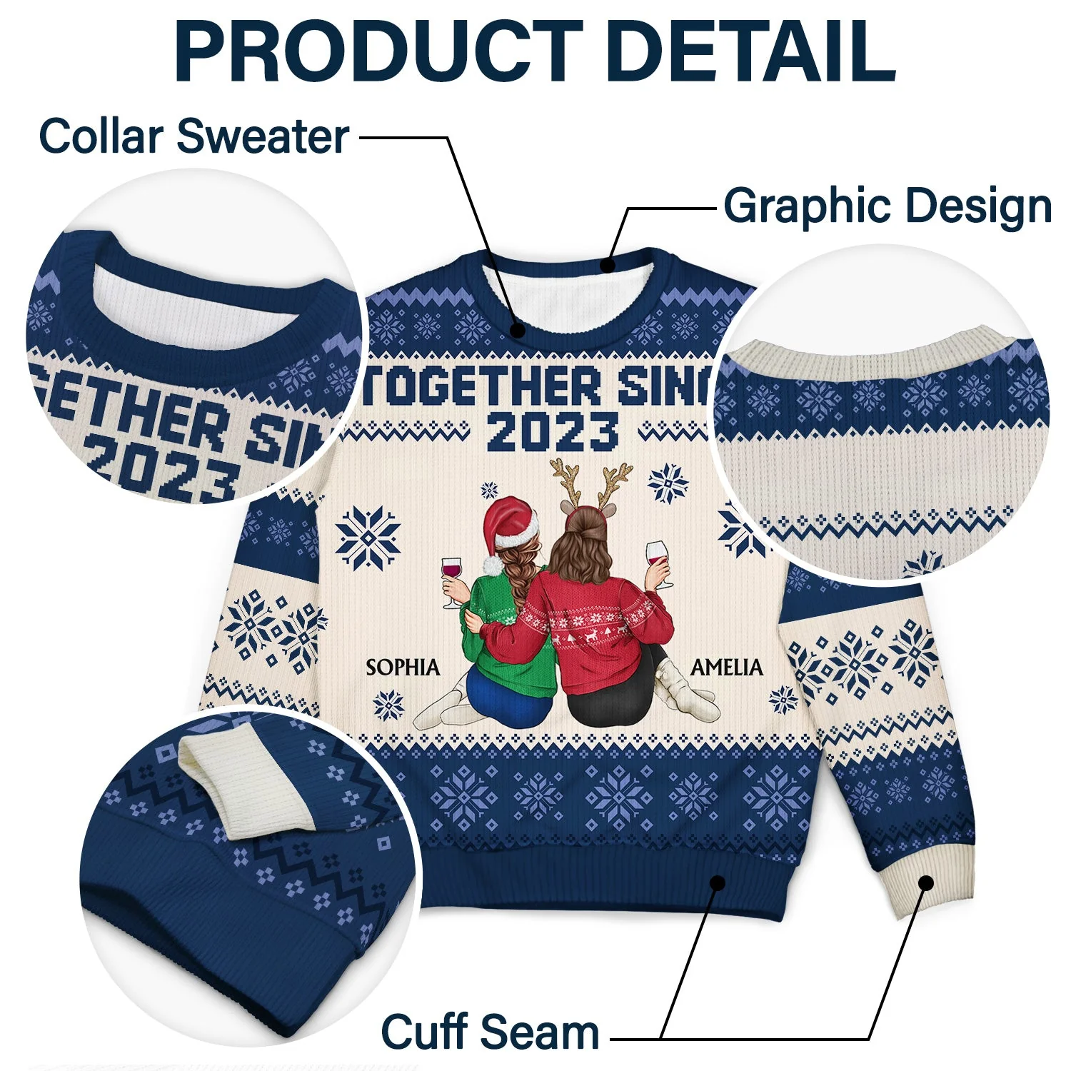 Together Since - Christmas Gift For Couples, Husband, Wife - Personalized Unisex Ugly Sweater - Image 6