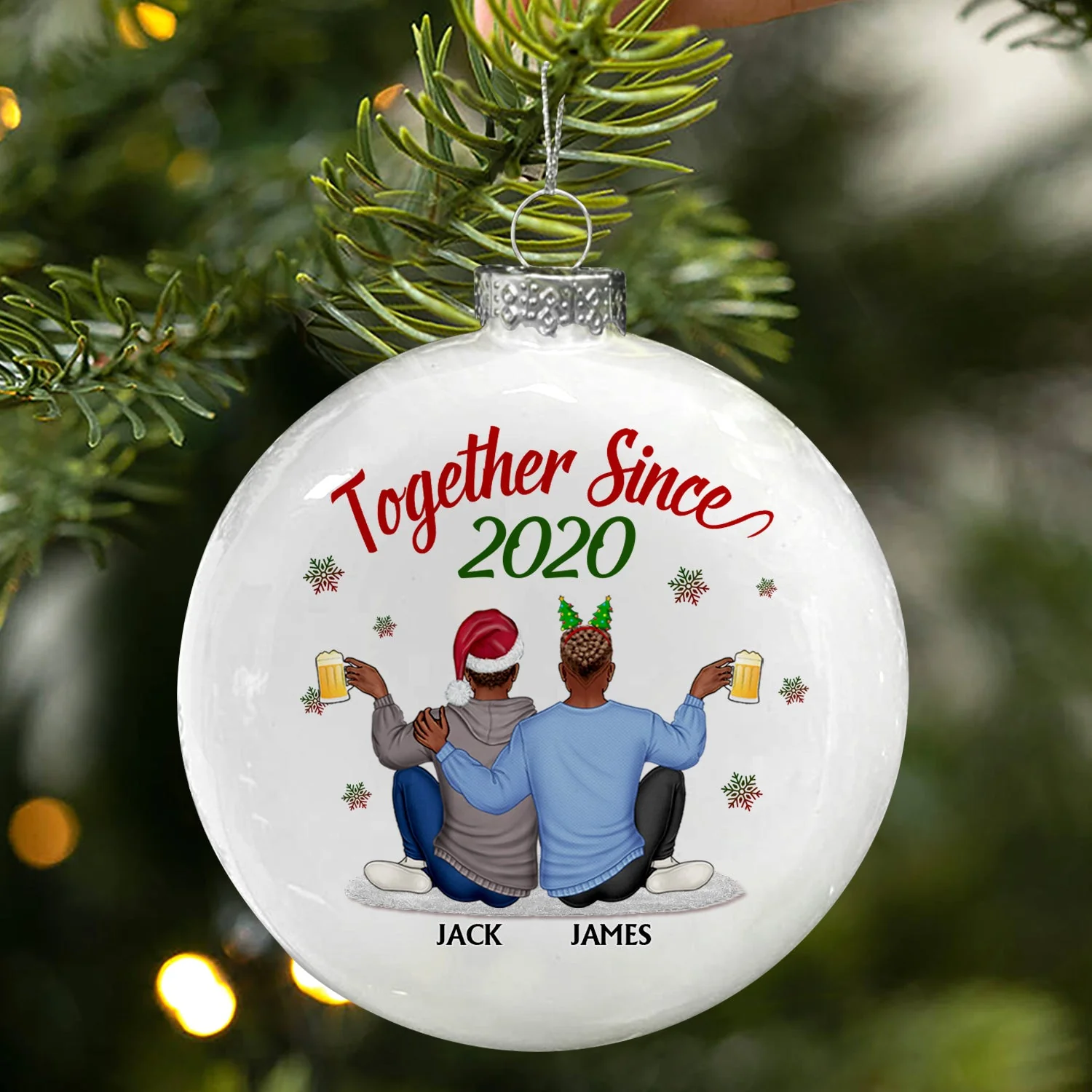 Together Since - Christmas Gift For Couples, Husband, Wife - Personalized White Flat Ball Ornament - Image 3