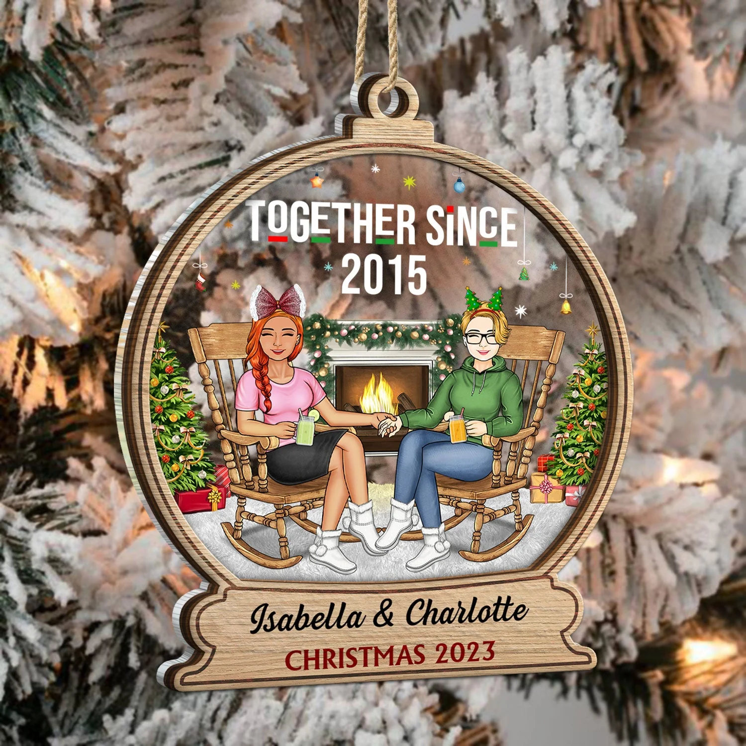 Together Since - Christmas Gift For Couples - Personalized 2-Layered Mix Ornament - Image 3