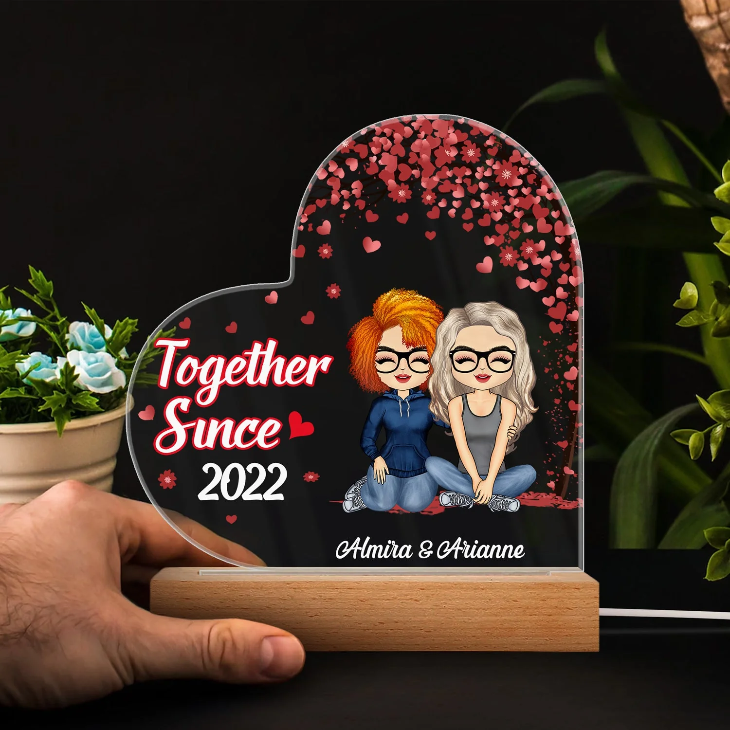 Together Since Couple - Anniversary, Birthday Gift For Spouse, Husband, Wife, Boyfriend, Girlfriend - Personalized Custom 3D Led Light Wooden Base - Image 4