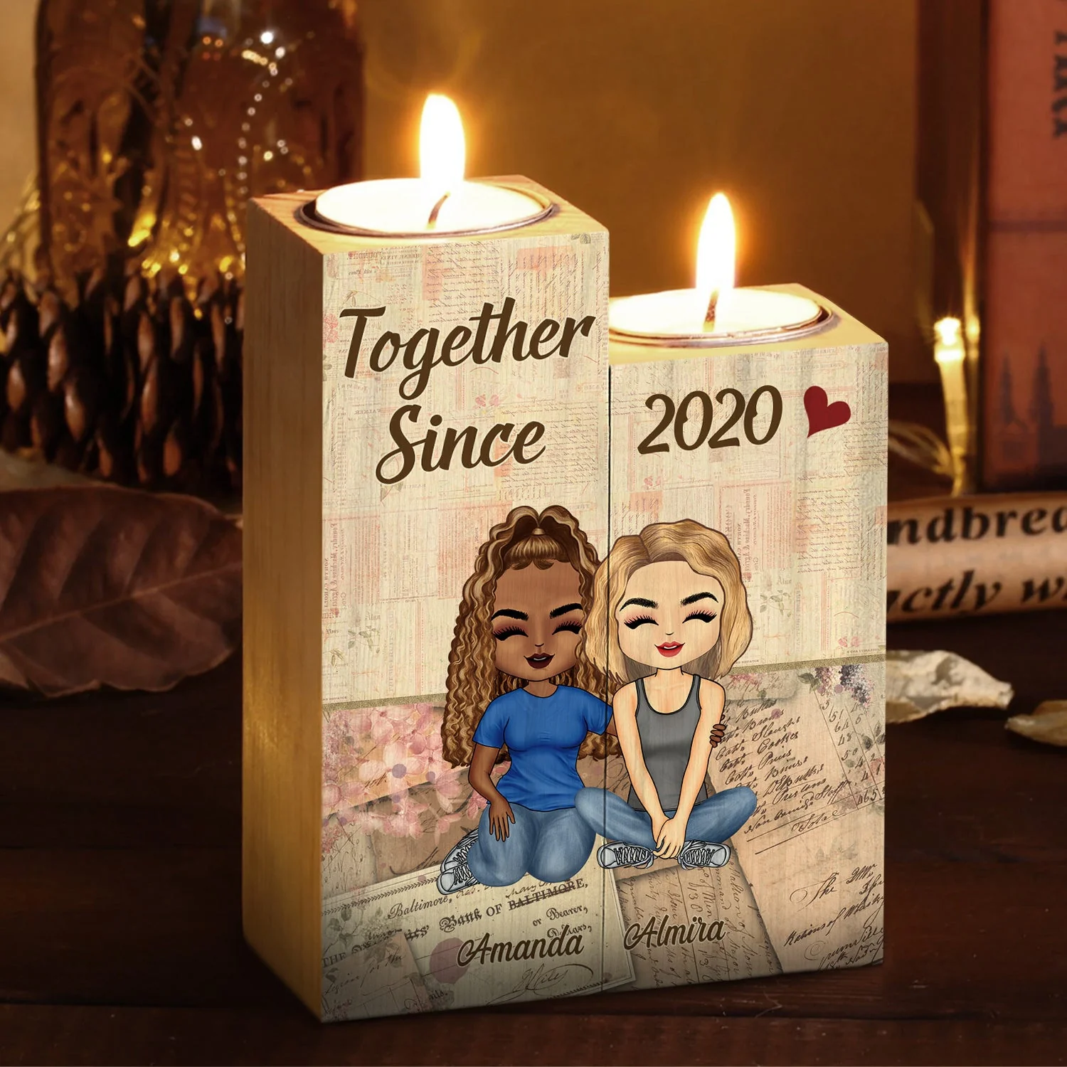 Together Since Couple - Anniversary, Birthday Gift For Spouse, Husband, Wife, Boyfriend, Girlfriend - Personalized Custom Candle Holder - Image 2
