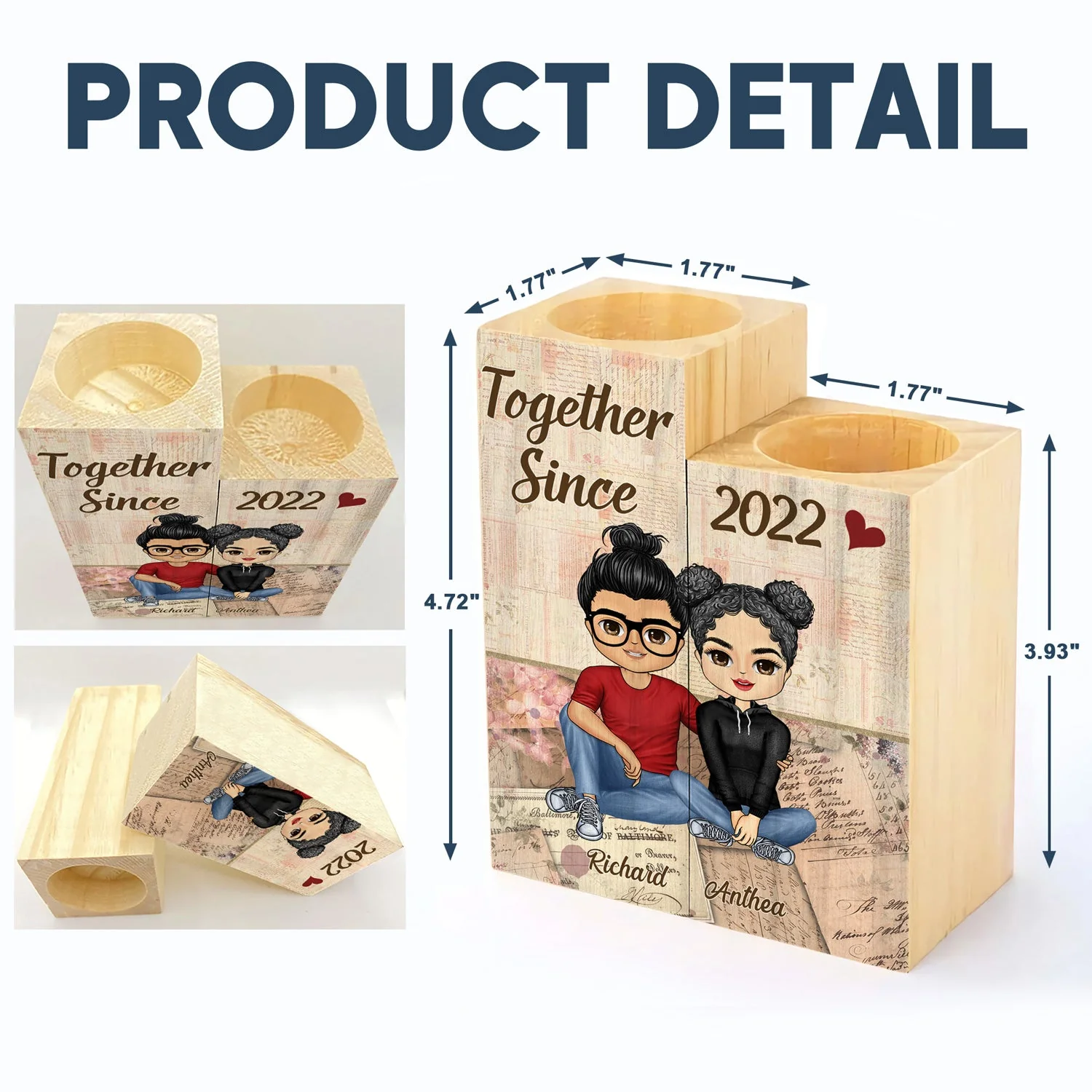 Together Since Couple - Anniversary, Birthday Gift For Spouse, Husband, Wife, Boyfriend, Girlfriend - Personalized Custom Candle Holder - Image 4