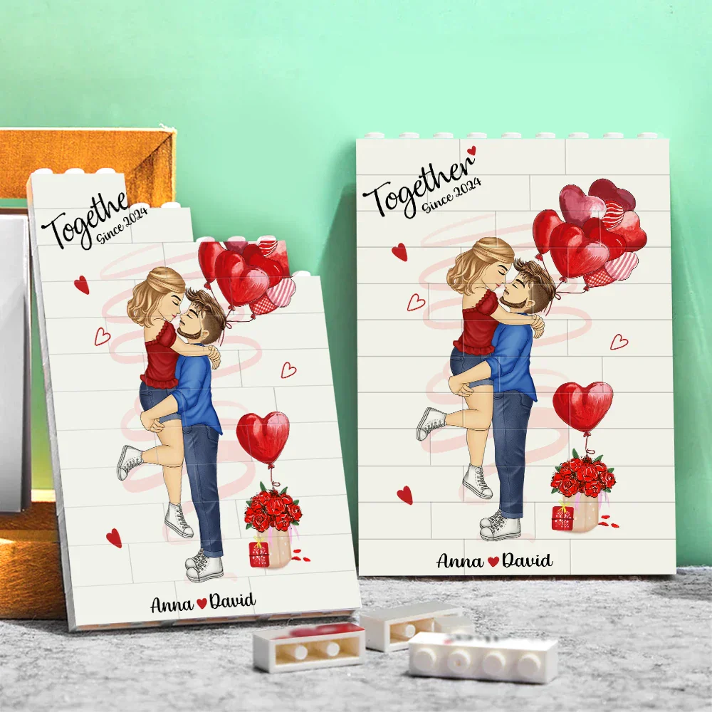 Together Since Couples - Personalized Vertical Rectangle Building Brick Blocks - Image 2