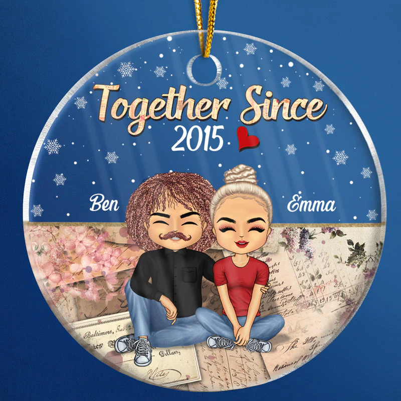 Together Since Husband Wife Christmas - Couple Gift - Personalized Custom Circle Acrylic Ornament - Image 4