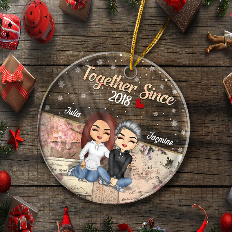 Together Since Husband Wife Christmas - Couple Gift - Personalized Custom Circle Acrylic Ornament - Image 5