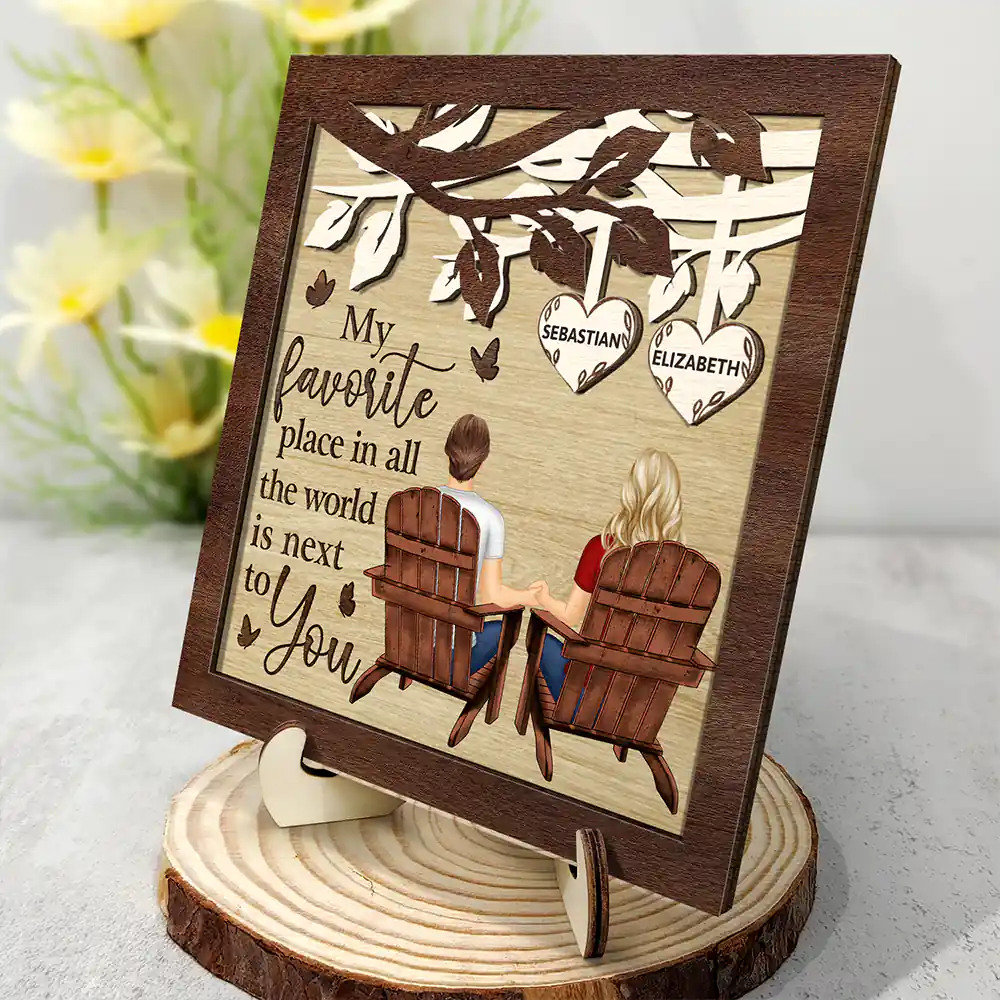 Together They Built A Life That They Loved - Personalized 2-Layered Wooden Plaque With Stand - Image 2