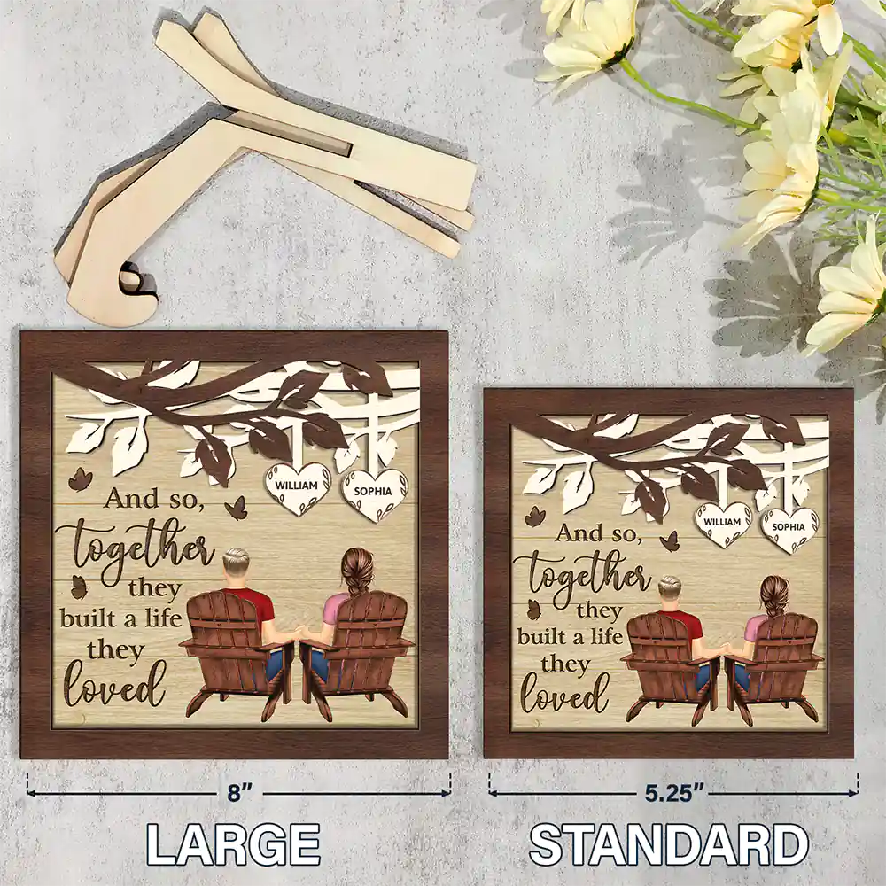 Together They Built A Life That They Loved - Personalized 2-Layered Wooden Plaque With Stand - Image 4