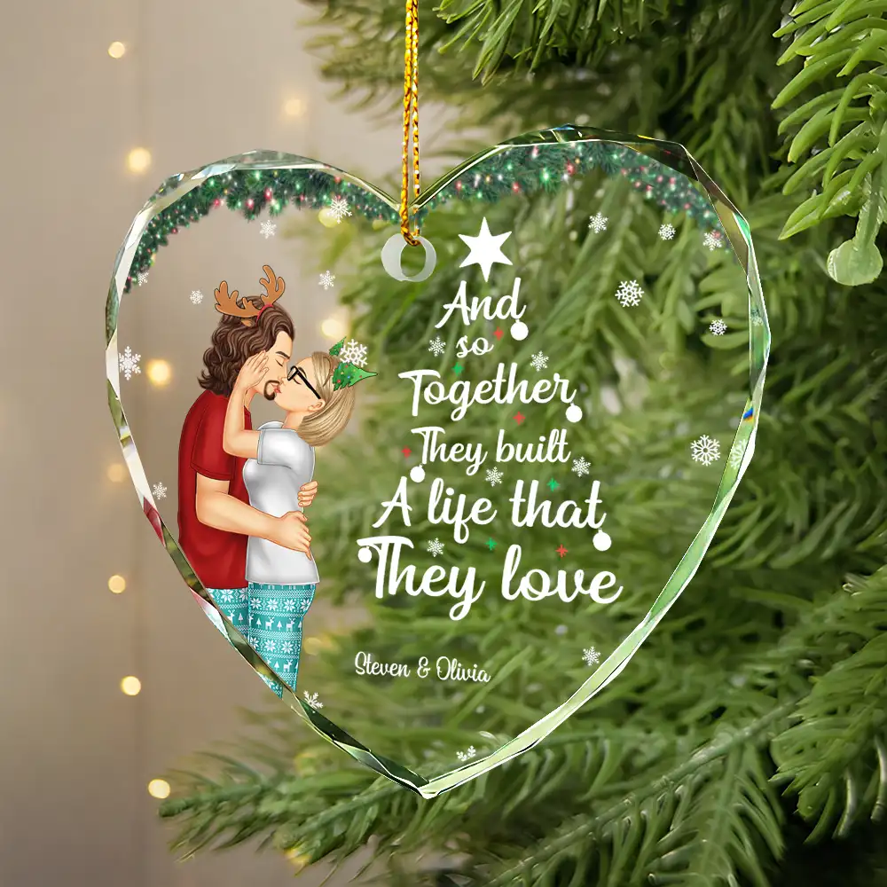 Together They Built A Life They Loved - Personalized Heart Shaped Glass Ornament - Image 2