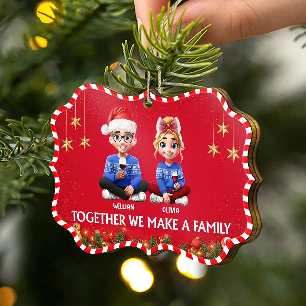 Together We Make A Family 3D Effect Christmas - Personalized Medallion Wooden Ornament - Image 2