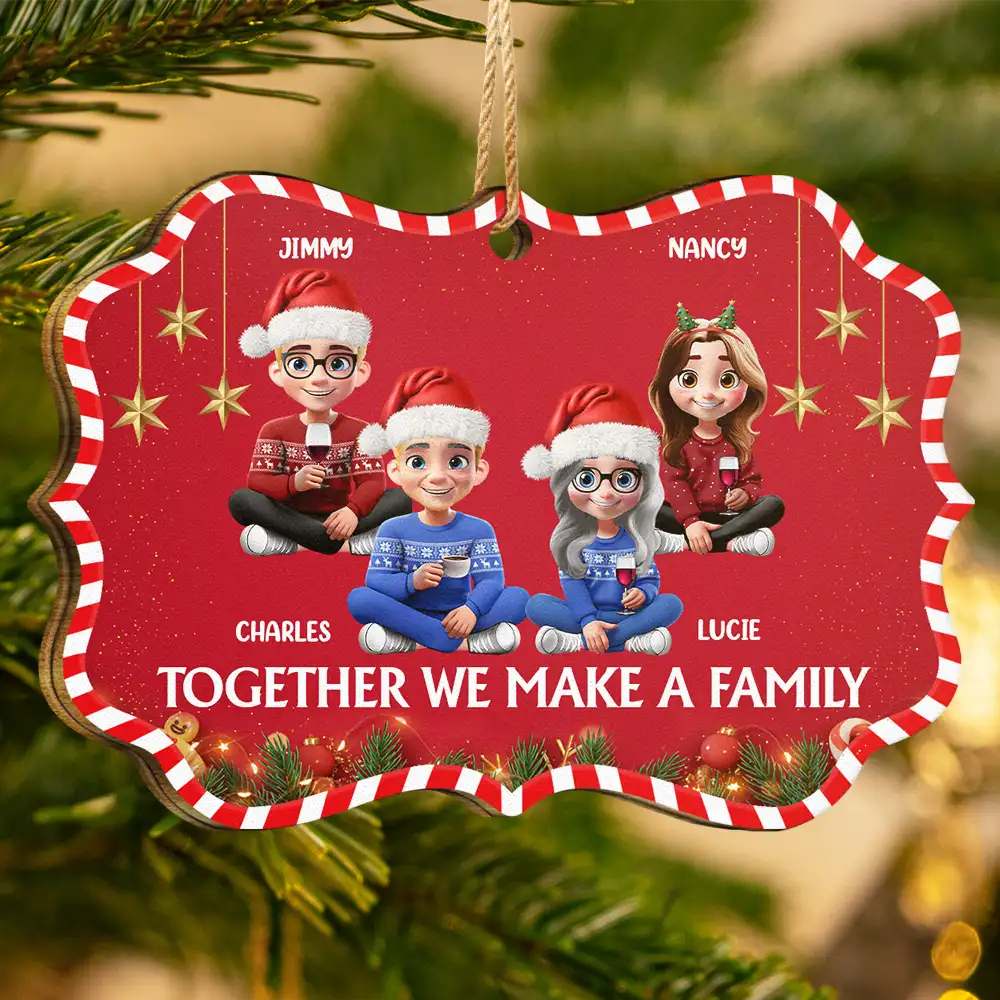Together We Make A Family 3D Effect Christmas - Personalized Medallion Wooden Ornament - Image 3