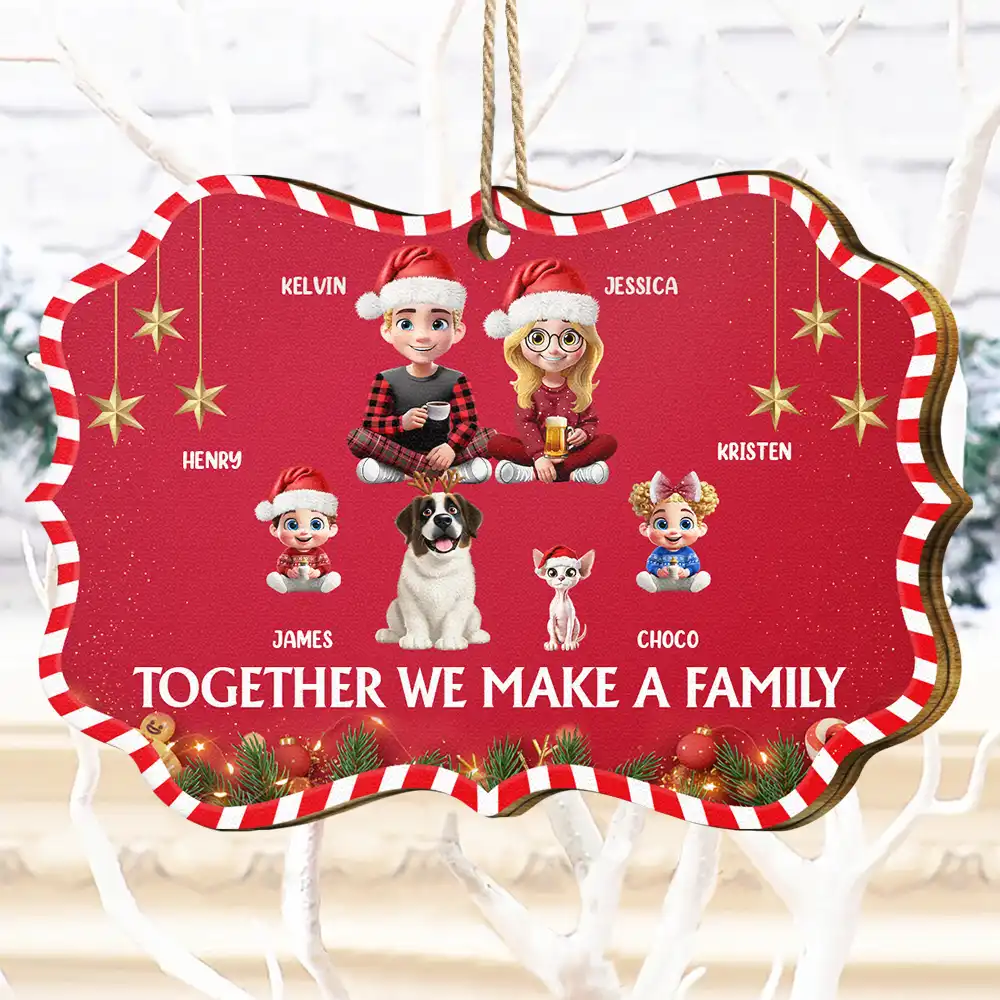 Together We Make A Family 3D Effect Christmas - Personalized Medallion Wooden Ornament - Image 4