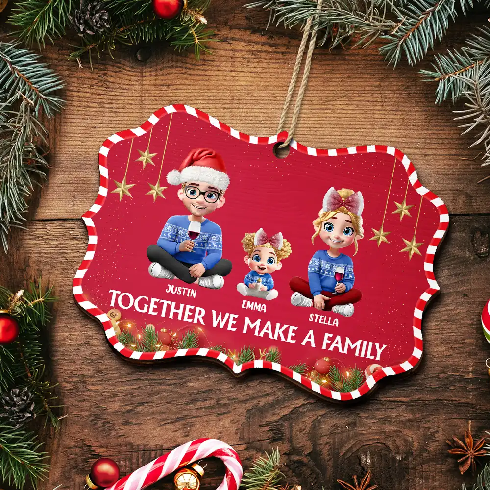 Together We Make A Family 3D Effect Christmas - Personalized Medallion Wooden Ornament - Image 5