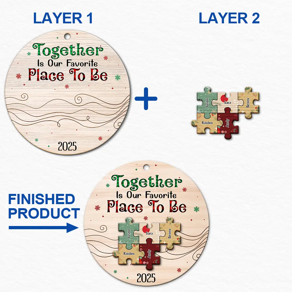 Together We Make A Family - Personalized 2-Layered Wooden Ornament - Image 6