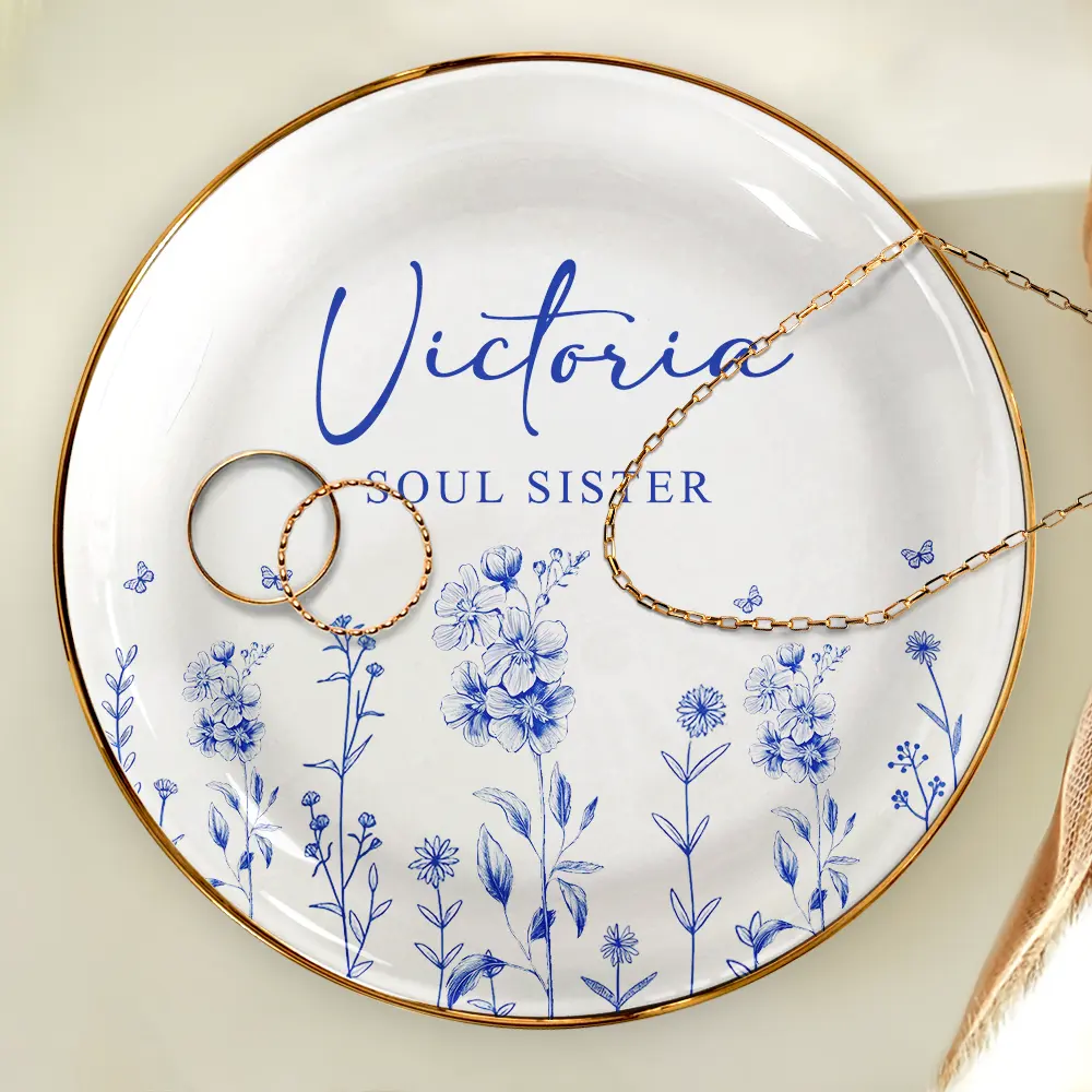Toile Birth Flower Forever Friend - Personalized Round Ring Dish - Image 4