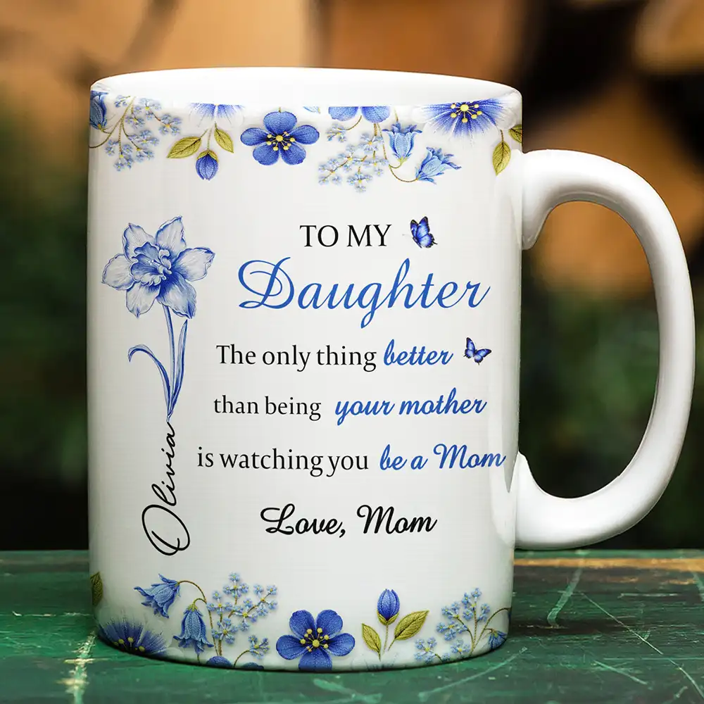 Toile Birth Flower Watching You Be A Mom - Personalized White Edge-to-Edge Mug - Image 2